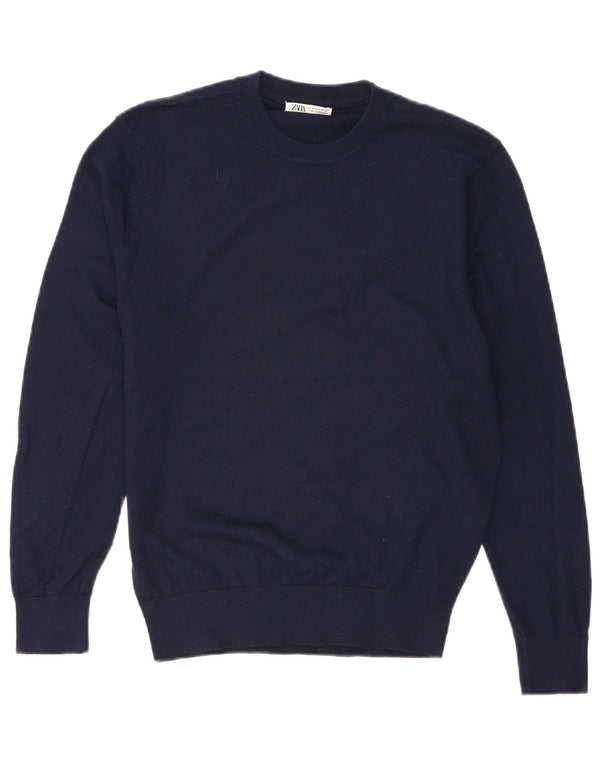 Pulover pentru bărbați Zara, cu decolteu, mediu, bleumarin, acrilic