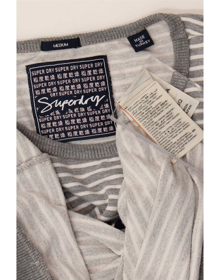 Pulover cu grafic Superdry pentru femei UK 14 Medium Gri cu dungi