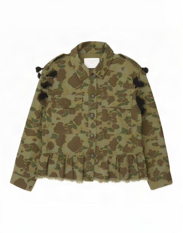 Zara Womens Graphic Military Jacket UK 10 Small Khaki Camouflage Cotton