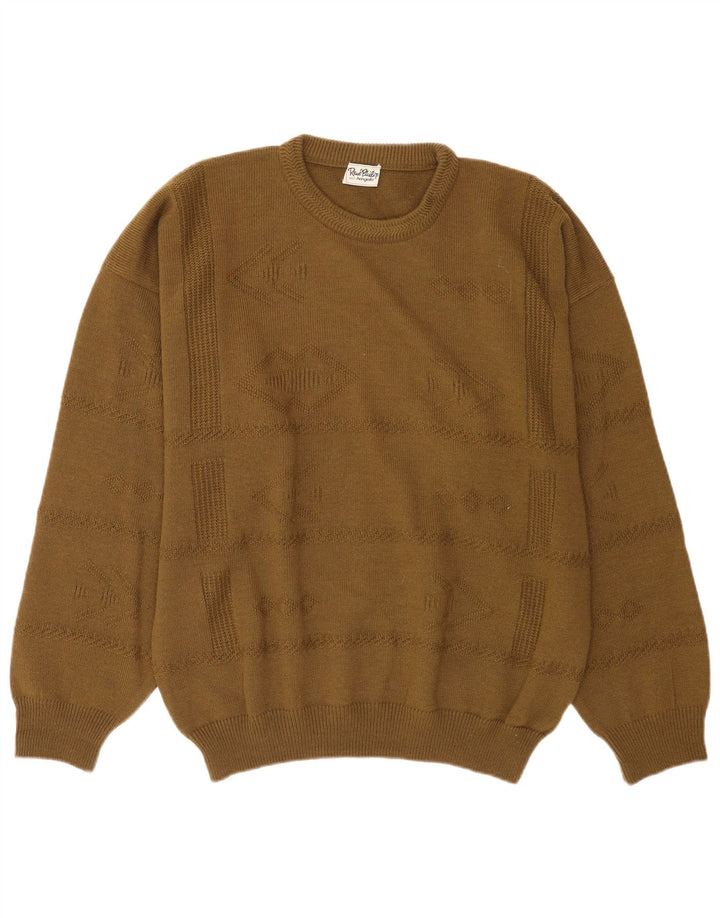 Pulover Vintage pentru bărbați cu gâtul turnat XL Kaki Lână