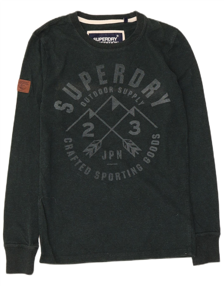 Top grafic pentru bărbați Superdry cu mânecă lungă, bumbac verde mic