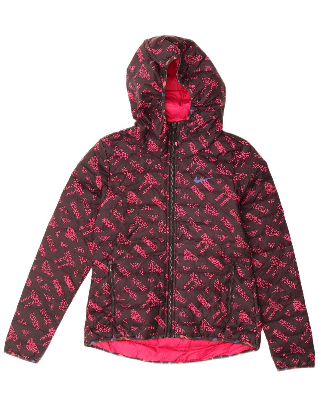 Jachetă căptușită cu glugă cu glugă Nike pentru femei UK 10 Small Pink Geometric