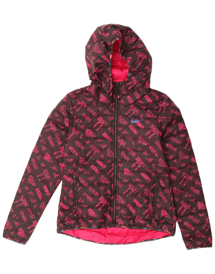 Jachetă căptușită cu glugă cu glugă Nike pentru femei UK 10 Small Pink Geometric