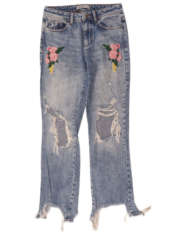 Blugi drepti distressed pentru femei Zara EU 34 2XS L24 L29 Albastru Floral