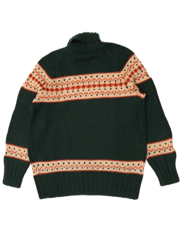 Pulover vintage pentru femei cu gât rulat, UK 14 Medium Green Fair Isle