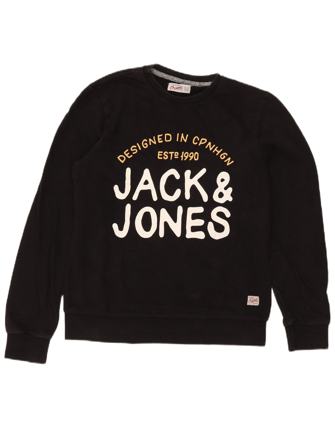 Pulover cu grafică Jack & Jones pentru bărbați, bumbac mediu negru