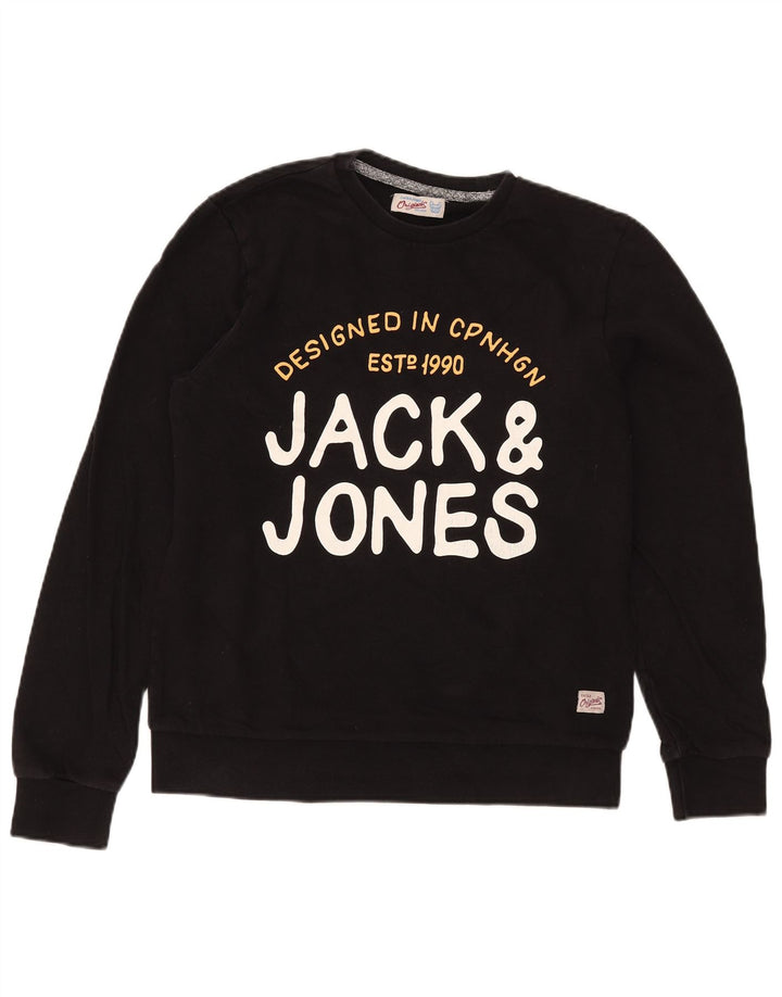 Pulover cu grafică Jack & Jones pentru bărbați, bumbac mediu negru
