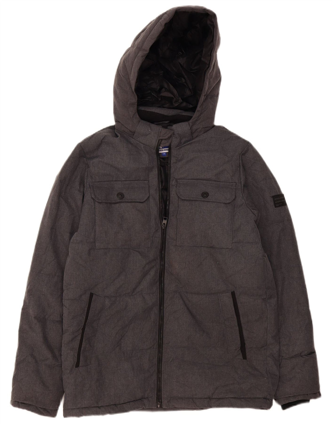 Jack & Jones Jachetă căptușită cu glugă pentru băieți 15-16 ani, gri cu pete