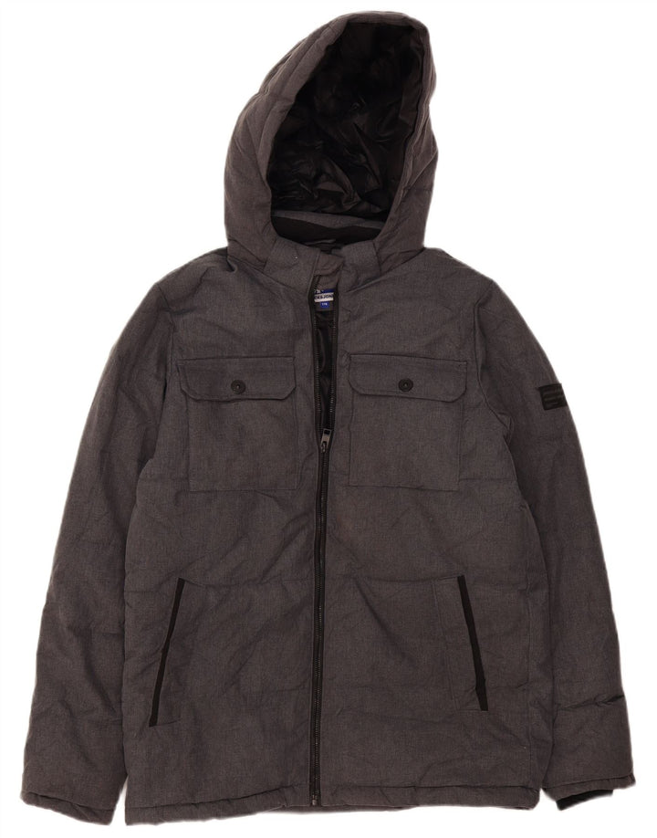 Jack & Jones Jachetă căptușită cu glugă pentru băieți 15-16 ani, gri cu pete