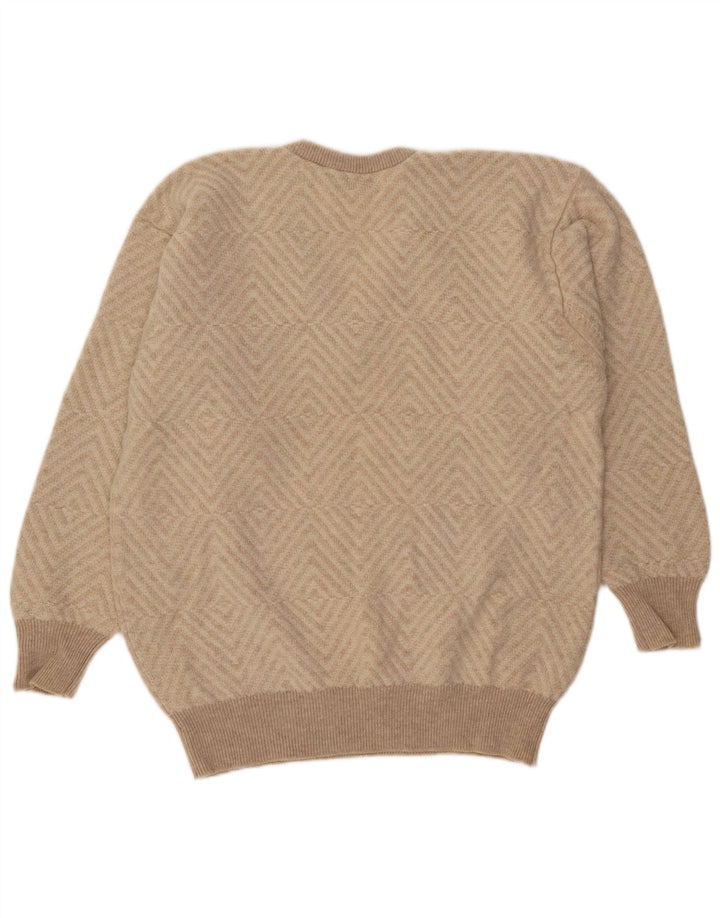 Pulover cu decolteu în V Lyle & Scott pentru bărbați, XL, bej, lână geometrică