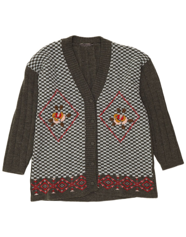 Pulover cardigan pentru femei VINTAGE UK 14 mare Kaki Geometric Acrilic