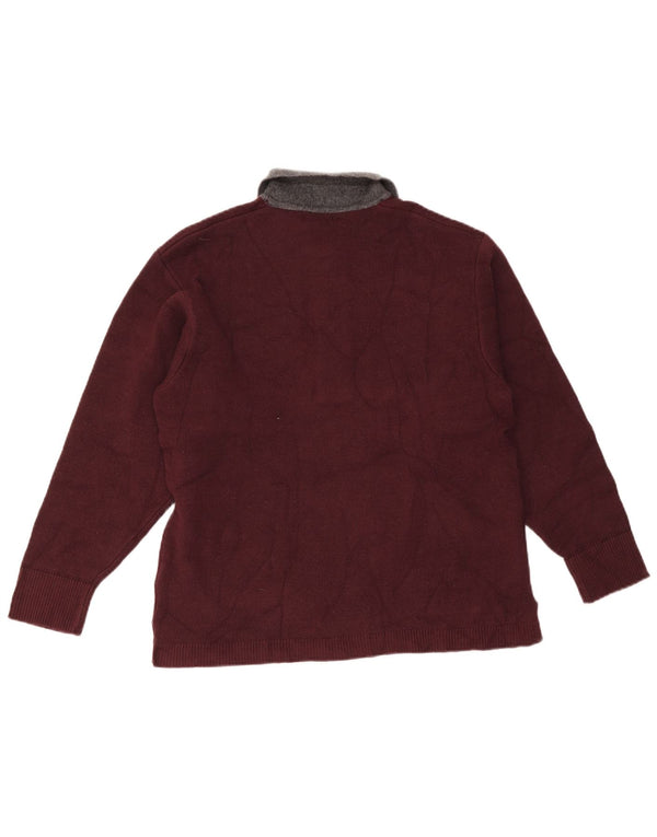 Zara Mens Polo Neck Jumper Sweater Large Burgundy Colourblock Wool