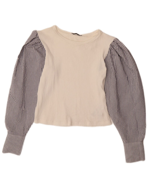Top bluză cu mânecă lungă pentru femei ZARA UK 12 Medium White Pinstripe