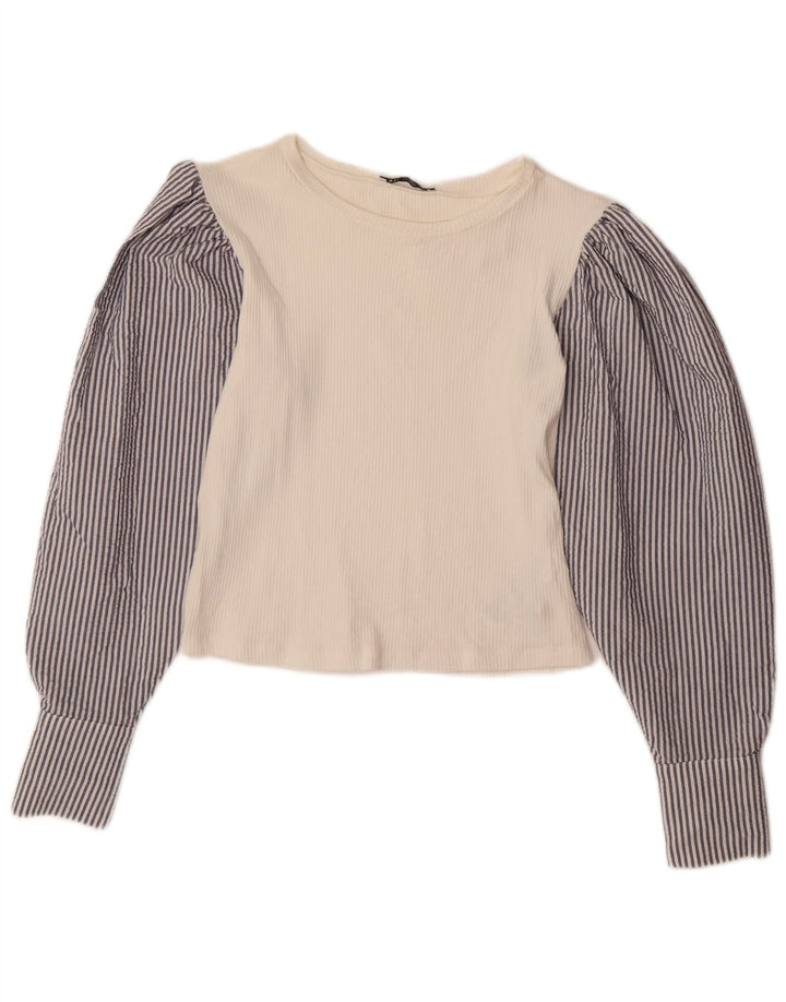 Top bluză cu mânecă lungă pentru femei ZARA UK 12 Medium White Pinstripe