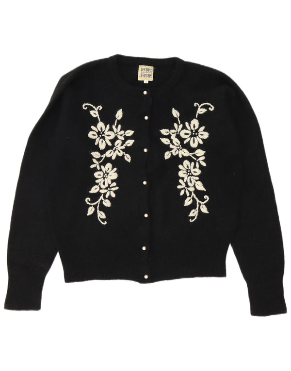 Pulover vintage cardigan supradimensionat pentru femei UK 10 mic, negru, floral