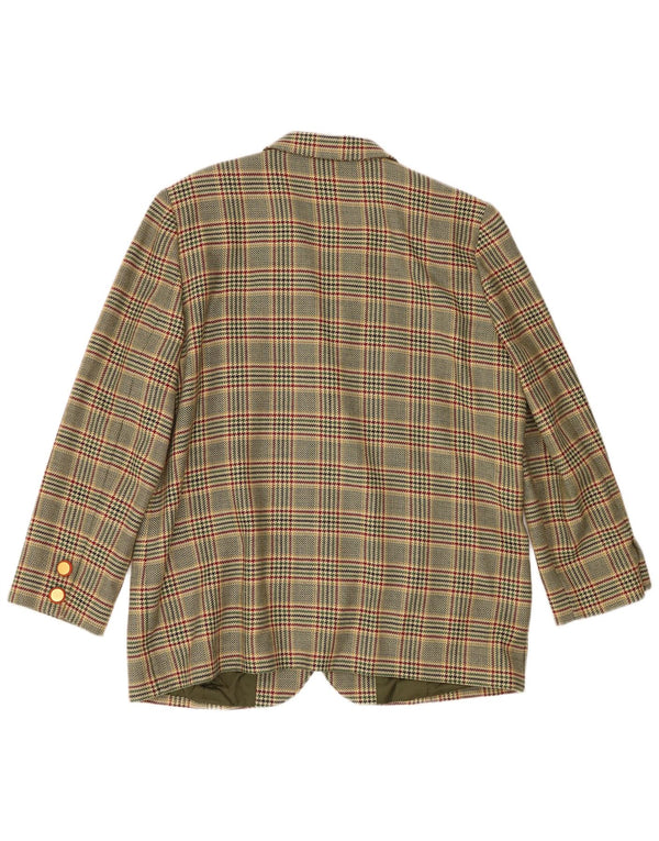 Donna Piu Jachetă Blazer cu 3 nasturi pentru femei UK 20 2XL Lână verde Houndstooth