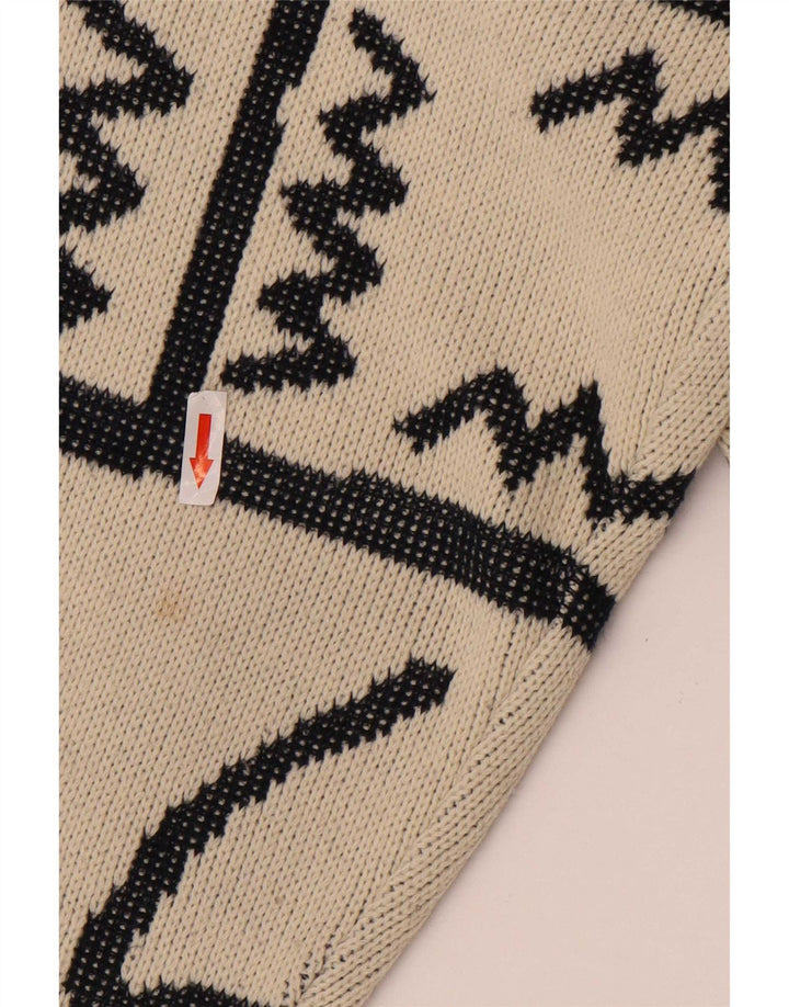 Pulover vintage pentru bărbați, cu model abstract, cu gât roșu, mare, bej
