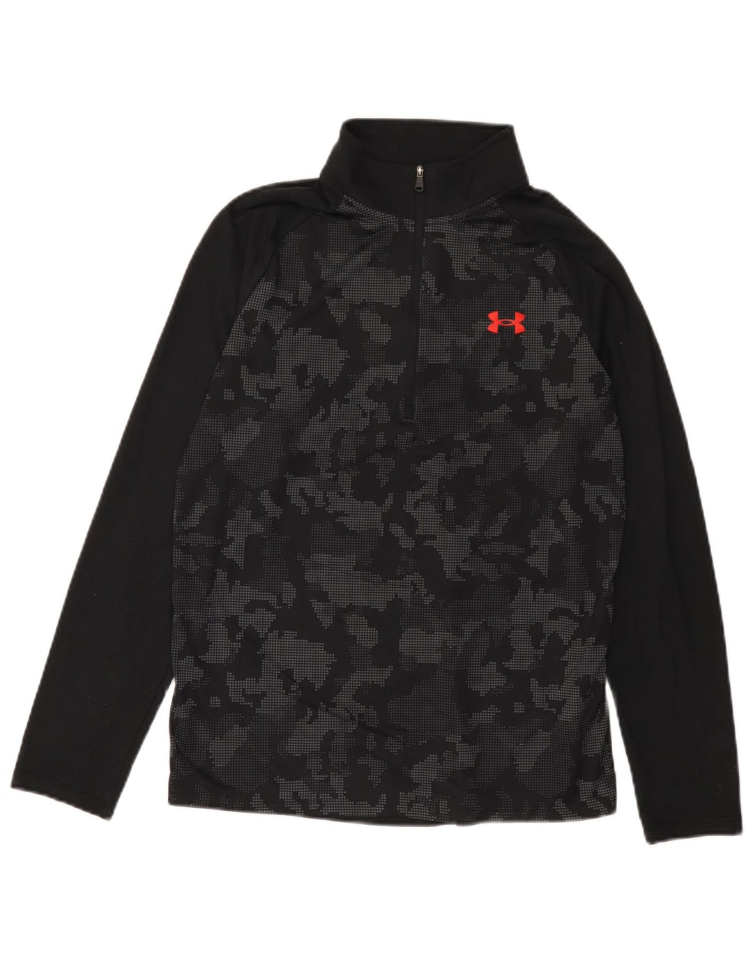 Top de trening Under Armour pentru bărbați, cu fermoar și gât, camuflaj negru