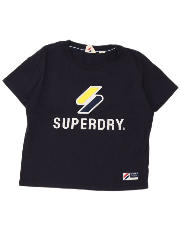 SUPERDRY Tricou cu grafic pentru femei Top UK 12 Medium Bleumarin Bumbac