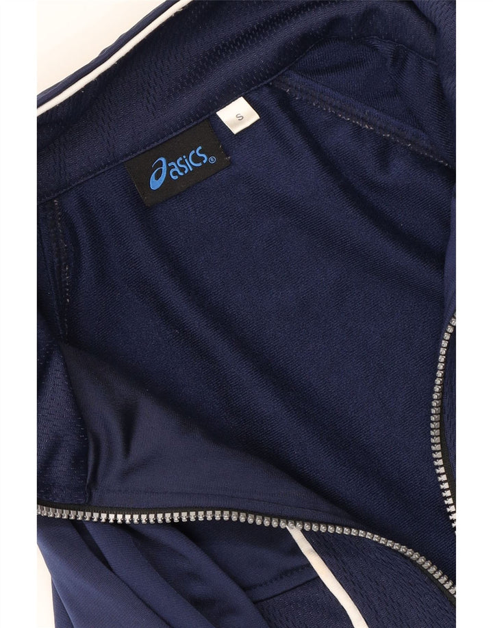 ASICS Mens Loose Fit Tracksuit Top Jacket Small Navy Blue Polyester Vintage Asics and Second-Hand Asics from Messina Hembry 