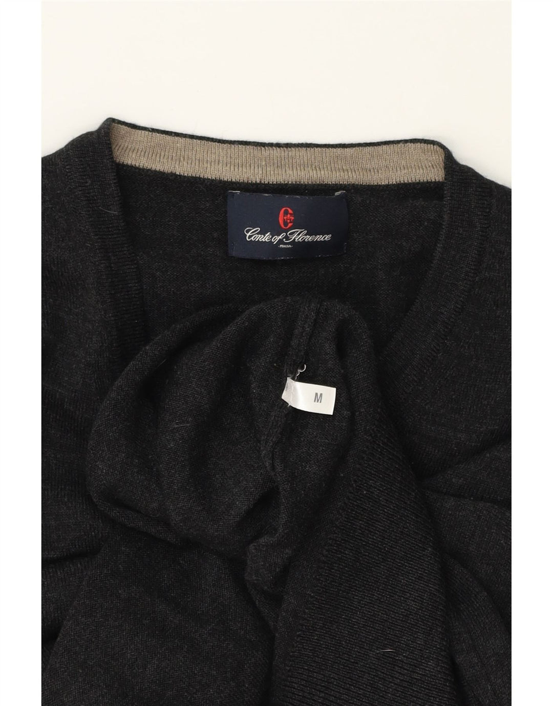 CONTE OF FLORENCE Mens V-Neck Jumper Sweater Medium Grey Vintage Conte of Florence and Second-Hand Conte of Florence from Messina Hembry 