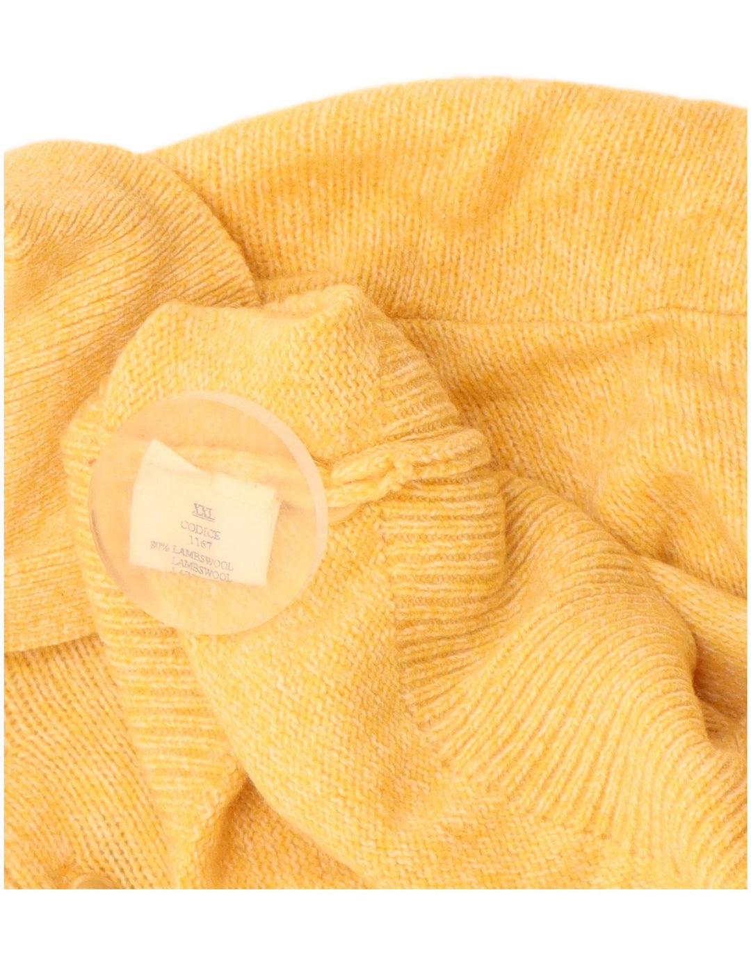 VINTAGE Pulover cu gât polo pentru bărbați, 2XL, lână de miel galbenă