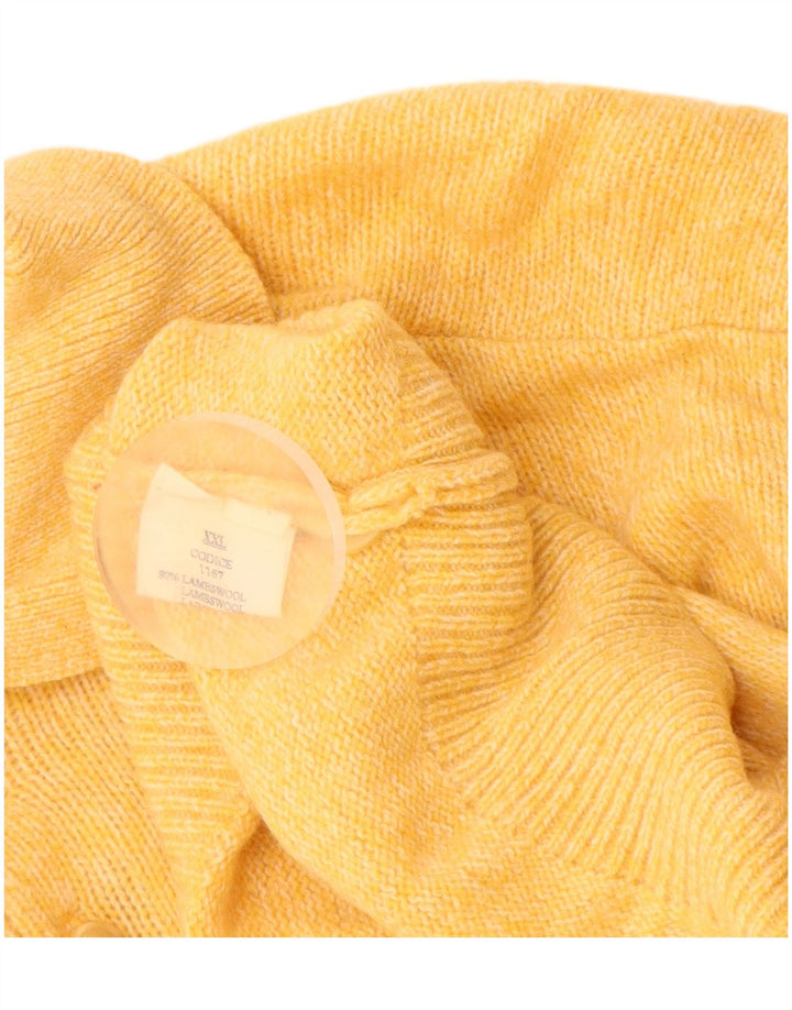 VINTAGE Pulover cu gât polo pentru bărbați, 2XL, lână de miel galbenă