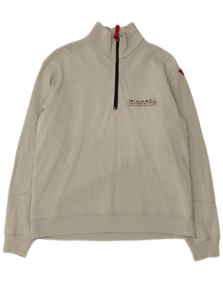 DIADORA Pulover pentru bărbați, cu grafic, cu fermoar, cu gât, bumbac mare, gri