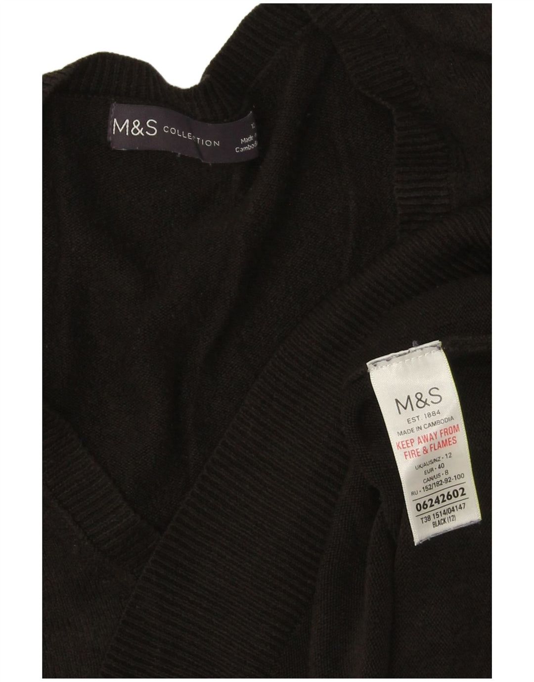 Pulover pentru femei Marks & Spencer cu decolteu în V UK 12 Medium Negru Acrilic