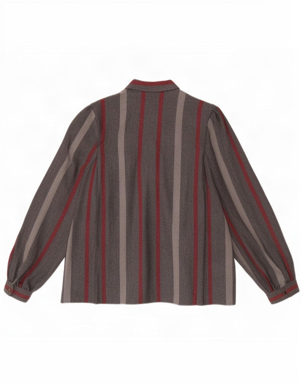 Bluză de cămașă vintage pentru femei UK 18 XL Gri cu dungi