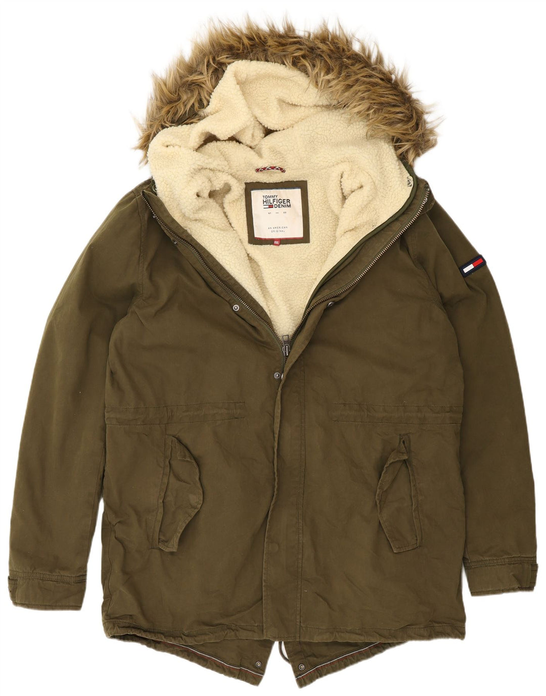 Jachetă parka cu glugă Tommy Hilfiger pentru bărbați UK 44 2XL Kaki Poliester