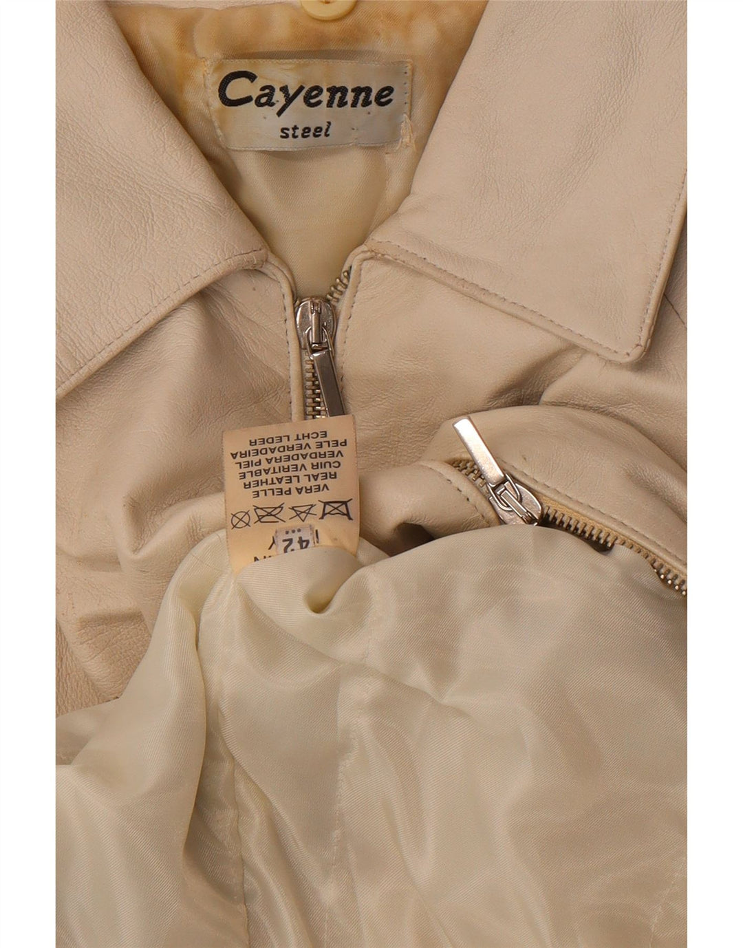 Jachetă din piele crop Cayenne pentru femei IT 42 Medium White Leather