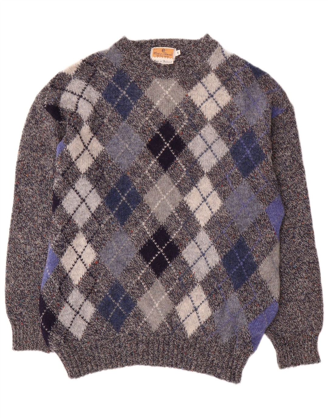 Pulover pentru bărbați CONTE OF FLORENCE, cu gât crew, mic, gri Argyle/Diamond