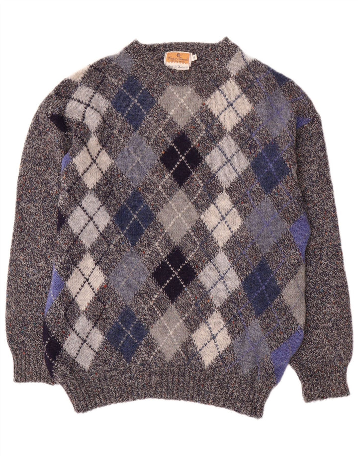 Pulover pentru bărbați CONTE OF FLORENCE, cu gât crew, mic, gri Argyle/Diamond