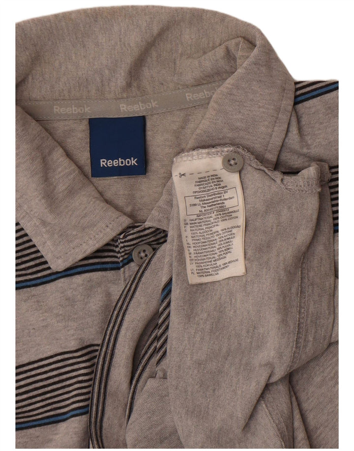 Tricou polo Reebok pentru bărbați, bumbac cu dungi gri medii