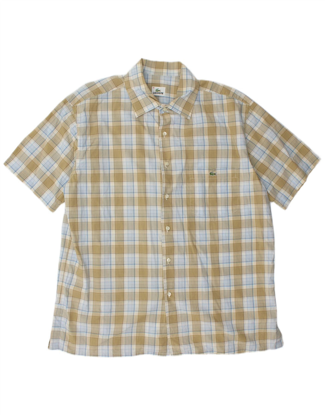 Cămașă cu mânecă scurtă pentru bărbați LACOSTE Mărimea 46 2XL Kaki Check