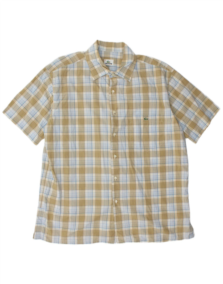Cămașă cu mânecă scurtă pentru bărbați LACOSTE Mărimea 46 2XL Kaki Check