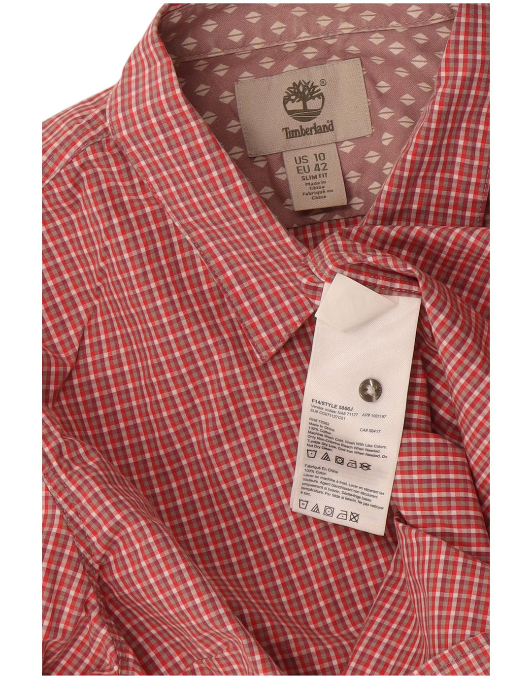 Cămașă Timberland pentru femei Slim Fit EU 42 Large Red Gingham Bumbac