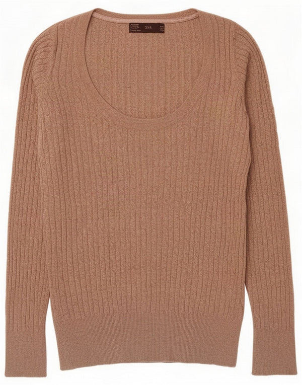 Zara Pulover pentru femei cu gât de barcă UK 14 Medium Beige Bumbac