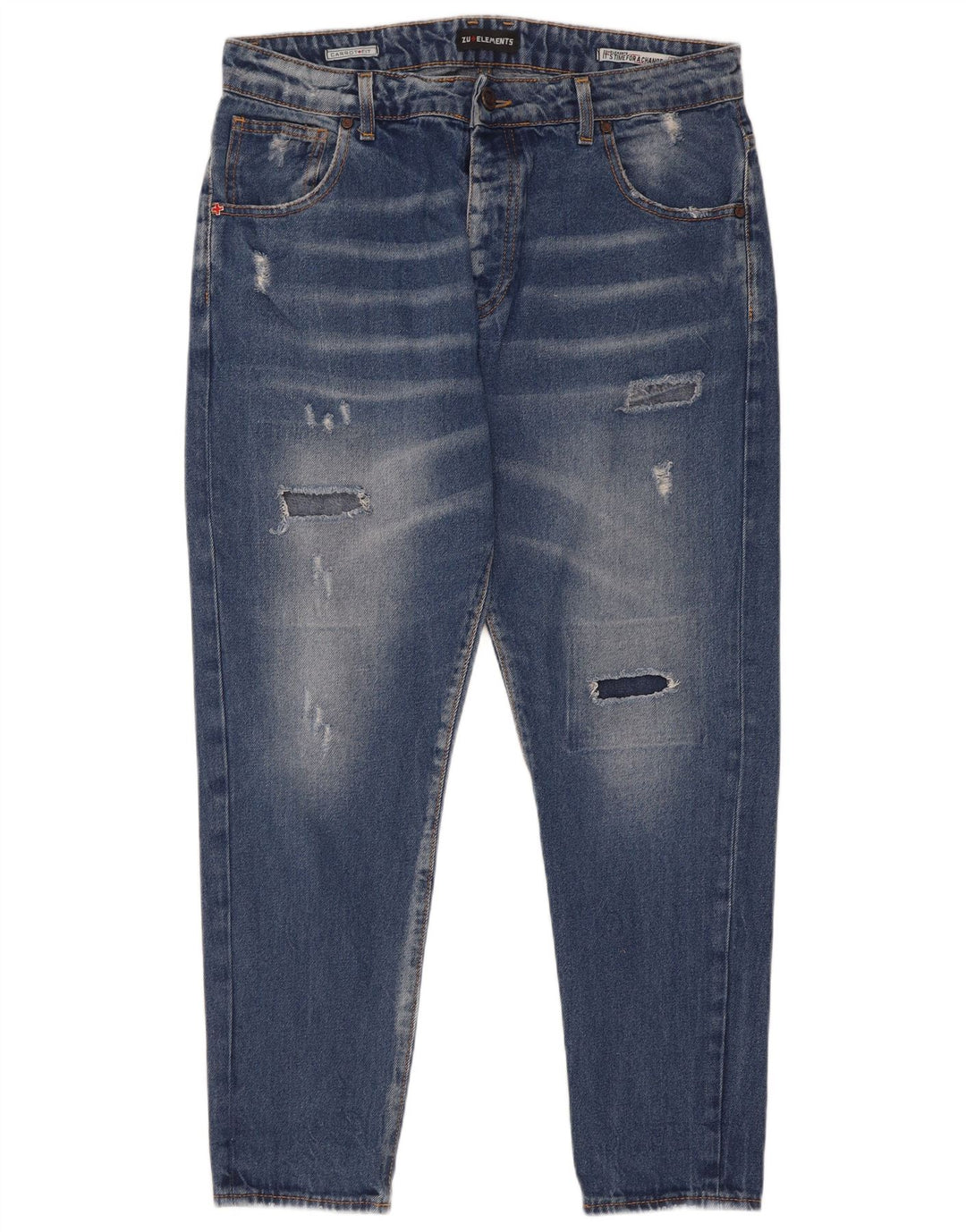 Zu Elements Blugi Slim Morcov Distressed pentru bărbați L32 L28 Bumbac albastru