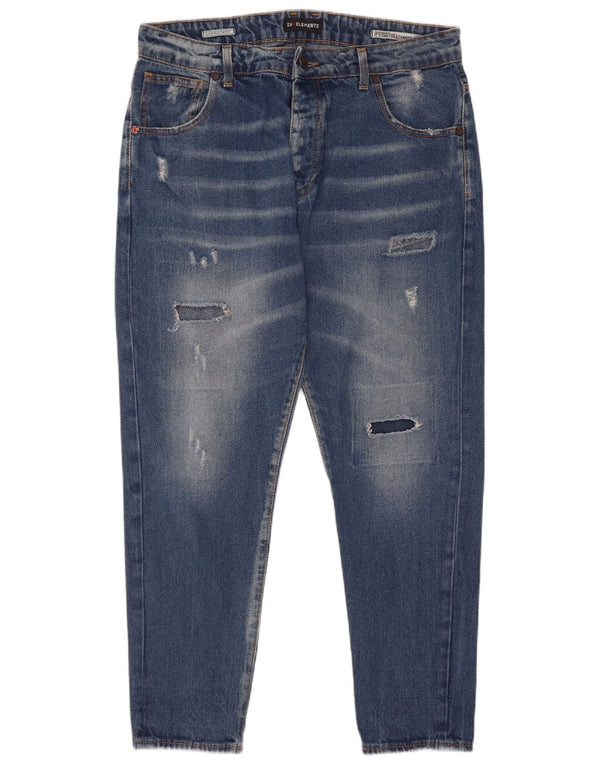 Zu Elements Blugi Slim Morcov Distressed pentru bărbați L32 L28 Bumbac albastru