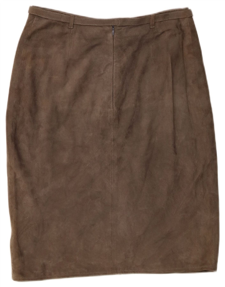 Fusta de damă vintage din piele intoarsa IT 44 Medium W26 Kaki piele