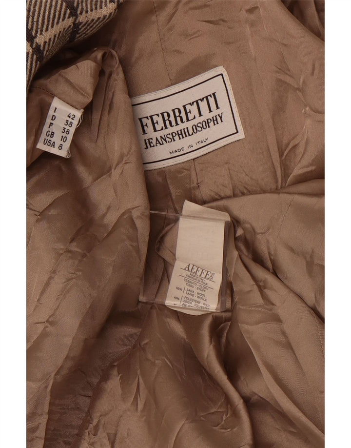 Sacou FERRETTI pentru femei cu 2 nasturi, UK 10, lână cu carouri mici, maro