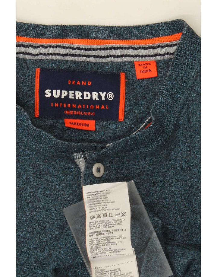 Top pentru bărbați Superdry cu mânecă lungă, verde mediu, bumbac cu pete
