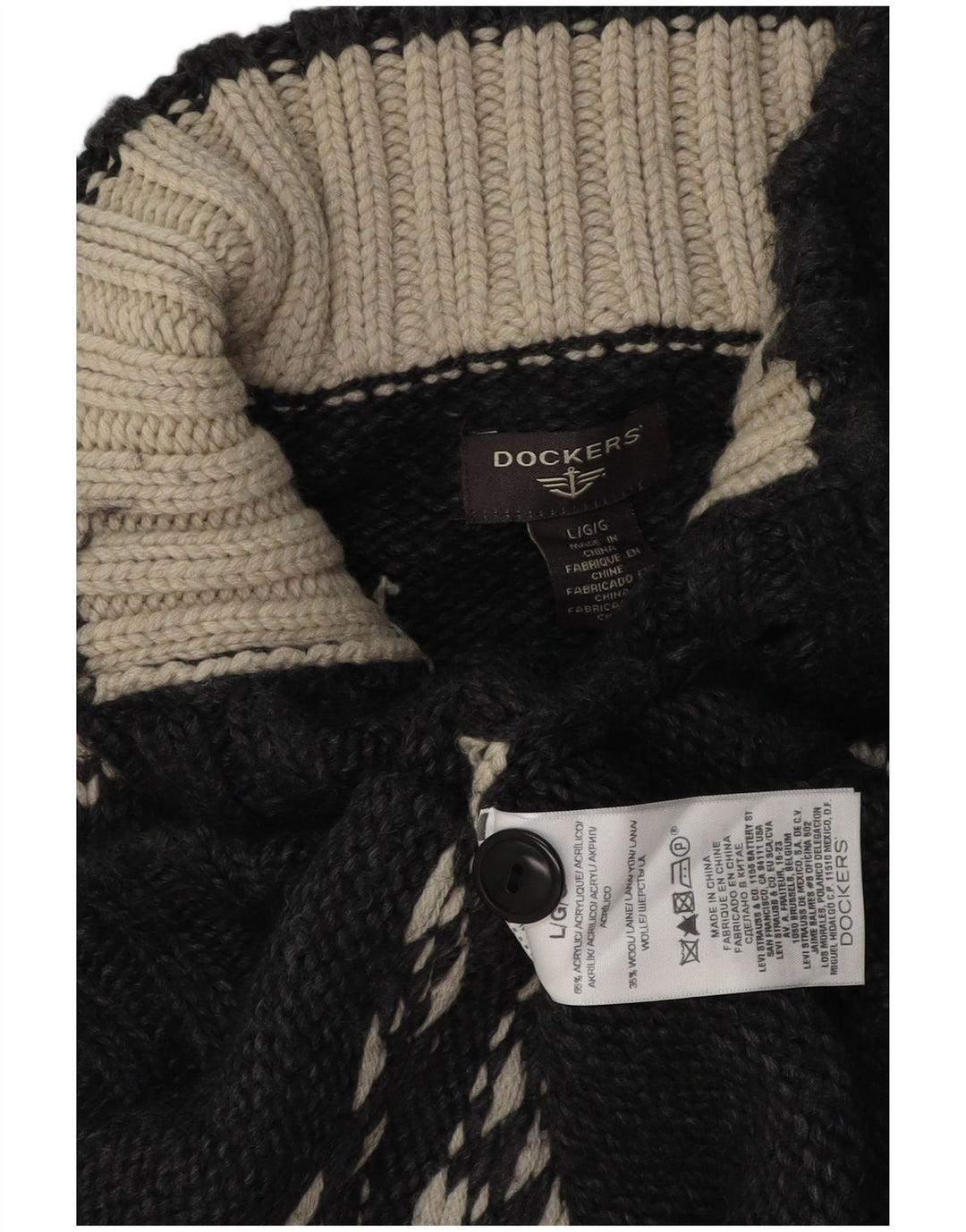 Pulover Dockers pentru bărbați cu gât cu nasturi, mare, gri Fair Isle acrilic