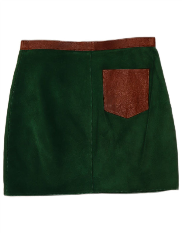 Fusta mini de piele intoarsa vintage pentru femei W30 verde mediu