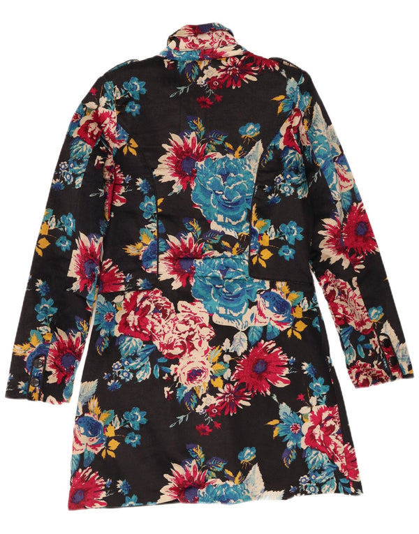 Pardesiu militar din catifea vintage pentru femei UK 6 XS bumbac floral negru