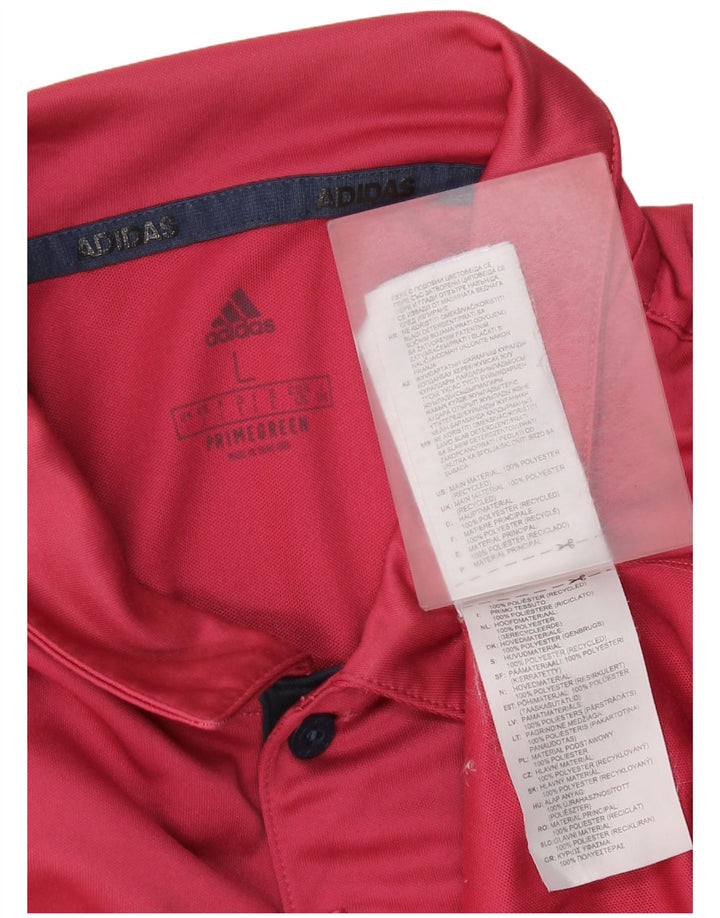 Tricou polo Adidas Primegreen pentru bărbați din poliester cu dungi roșii mari