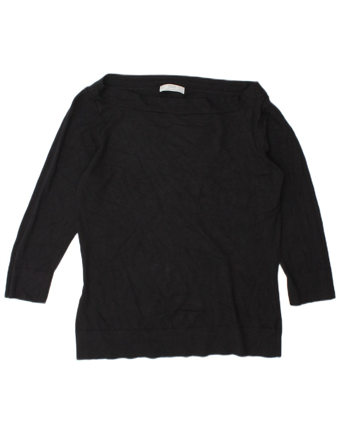 Marks & Spencer pentru femei Lash Top cu mâneci 3/4 UK 10 Small Black Viscose