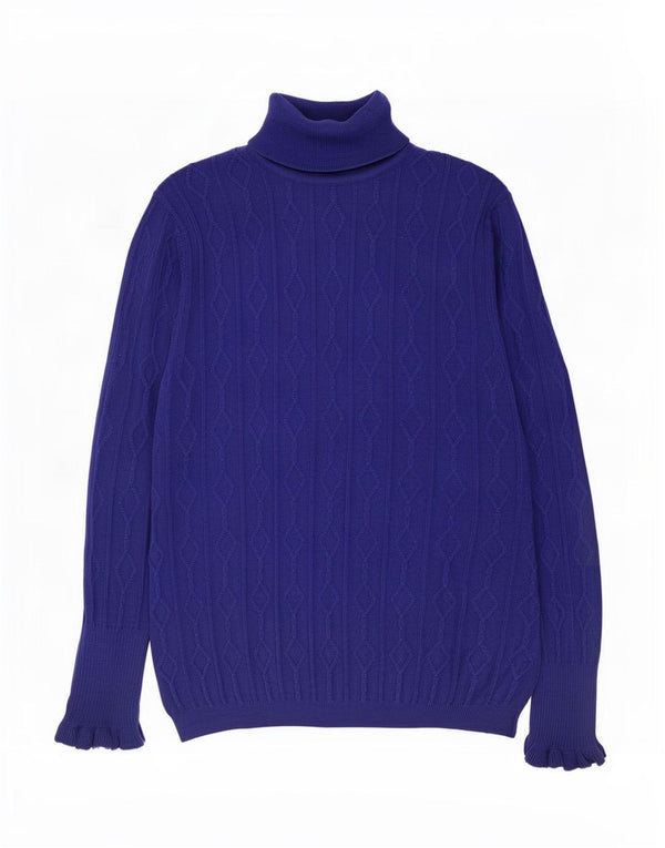 Pulover Viyella pentru femei cu gât rulat, UK 18 XL, lână bleumarin